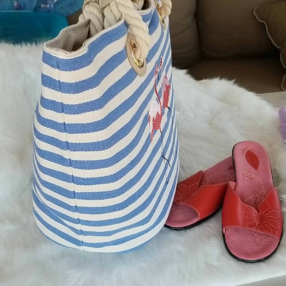 🇺🇲Urban Expressions Blue/White Flamingo Summer Tote, bag, carryall, beach - Picture 6 of 8